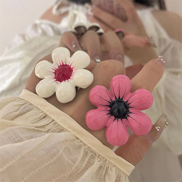 Daiiibabyyy Exaggerated Enamel Glaze Pink Large Flower Stud Earrings For Women's Vacation Style Personality Party Wedding Jewelry